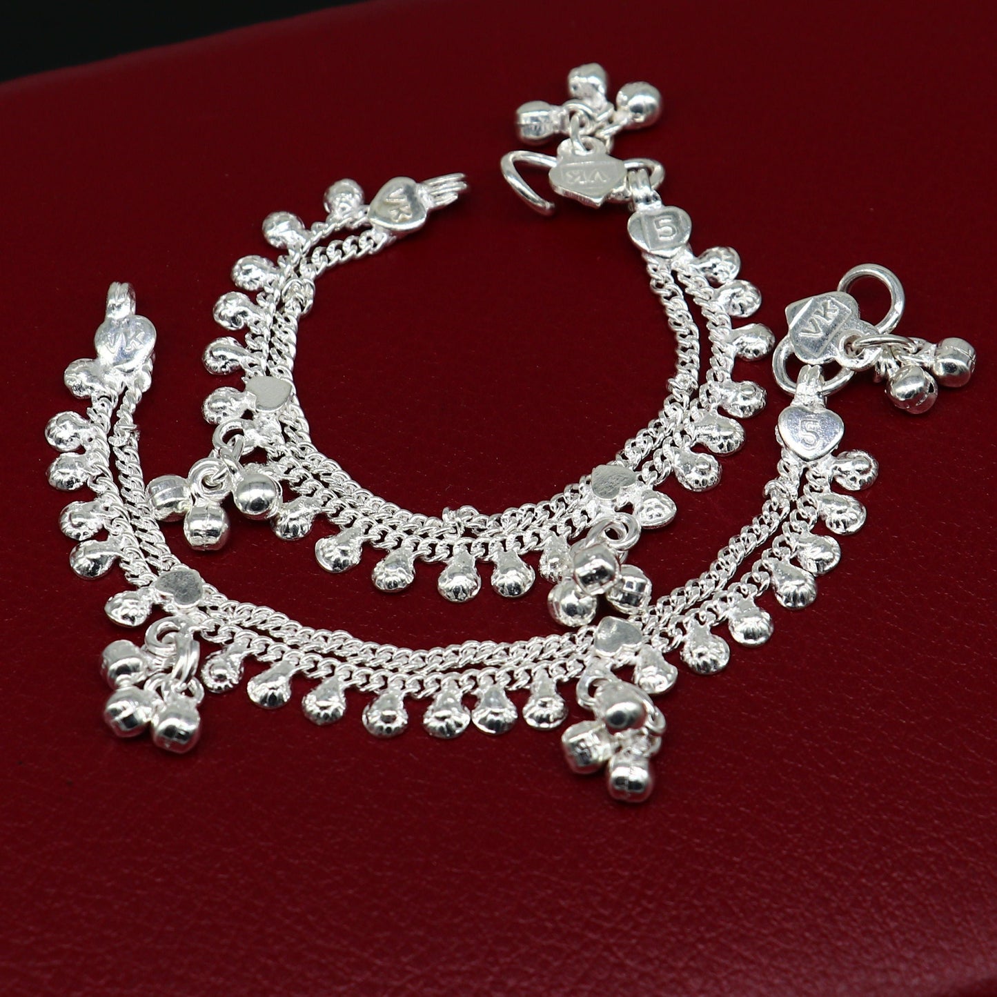 5.0" long handmade Sterling silver amazing vintage style ankle bracelet new born baby anklet noisy sound bells charm anklets jewelry ank418 - TRIBAL ORNAMENTS