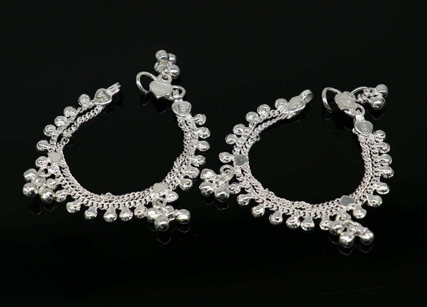 5.0" long handmade Sterling silver amazing vintage style ankle bracelet new born baby anklet noisy sound bells charm anklets jewelry ank418 - TRIBAL ORNAMENTS