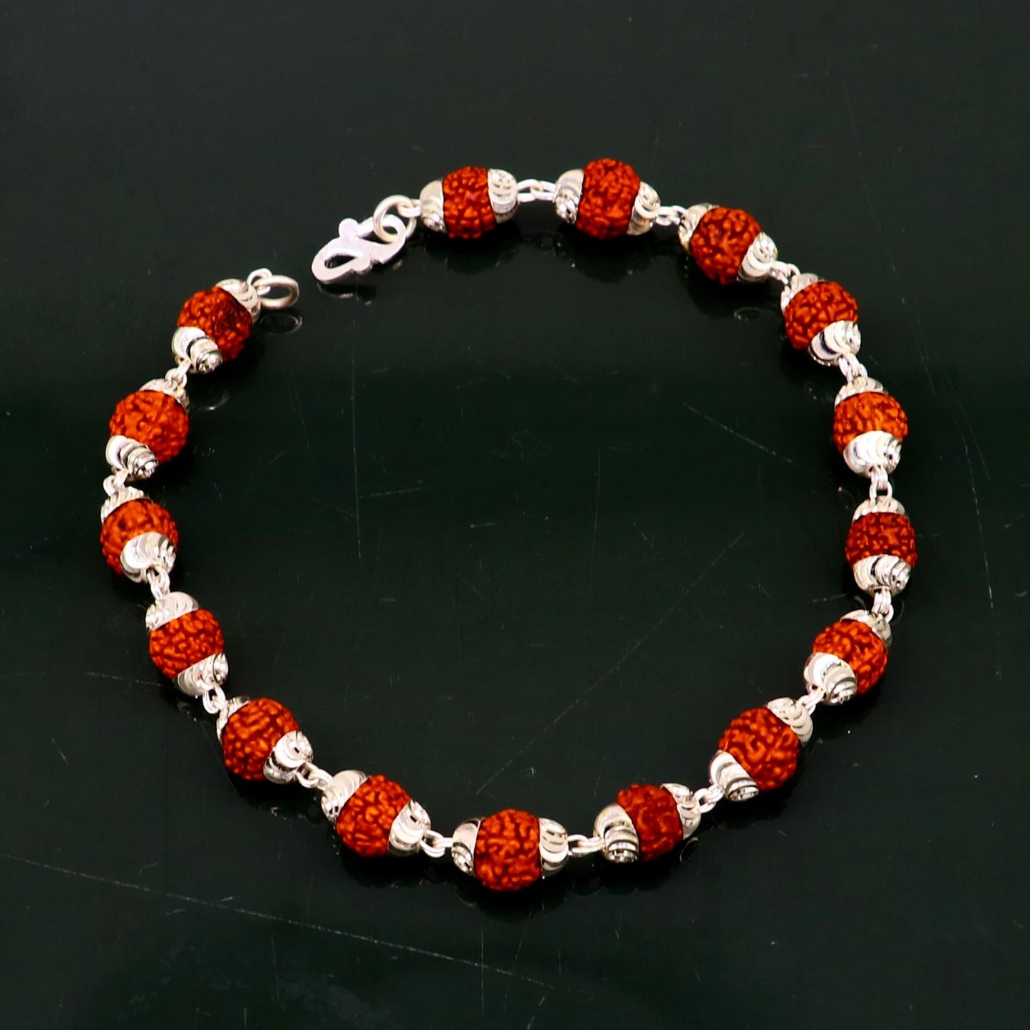 Solid silver handmade 6 mm Natural Rudraksha beads stunning divine bracelet jewelry from Rajasthan India nsbr298 - TRIBAL ORNAMENTS