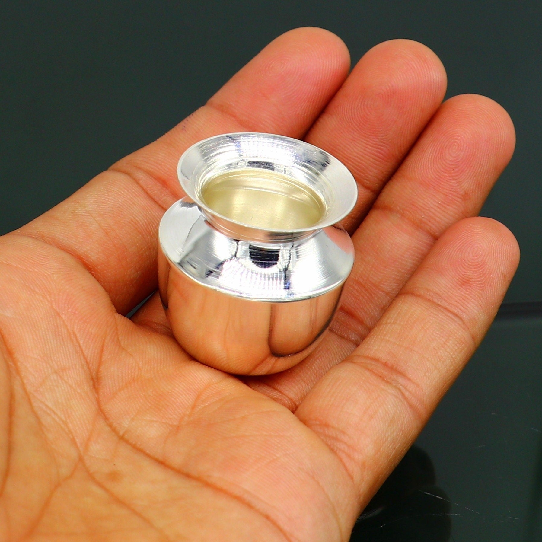 Pure 925 sterling silver handmade plain small Kalash or pot, unique special silver puja article, water or milk kalash pot india sv220 - TRIBAL ORNAMENTS