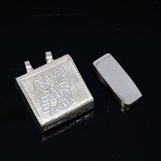 925 sterling silver handmade gorgeous Square shape handmade lord hanuman box amulet pendant, mantra box, silver tabiz for protection ssp662 - TRIBAL ORNAMENTS