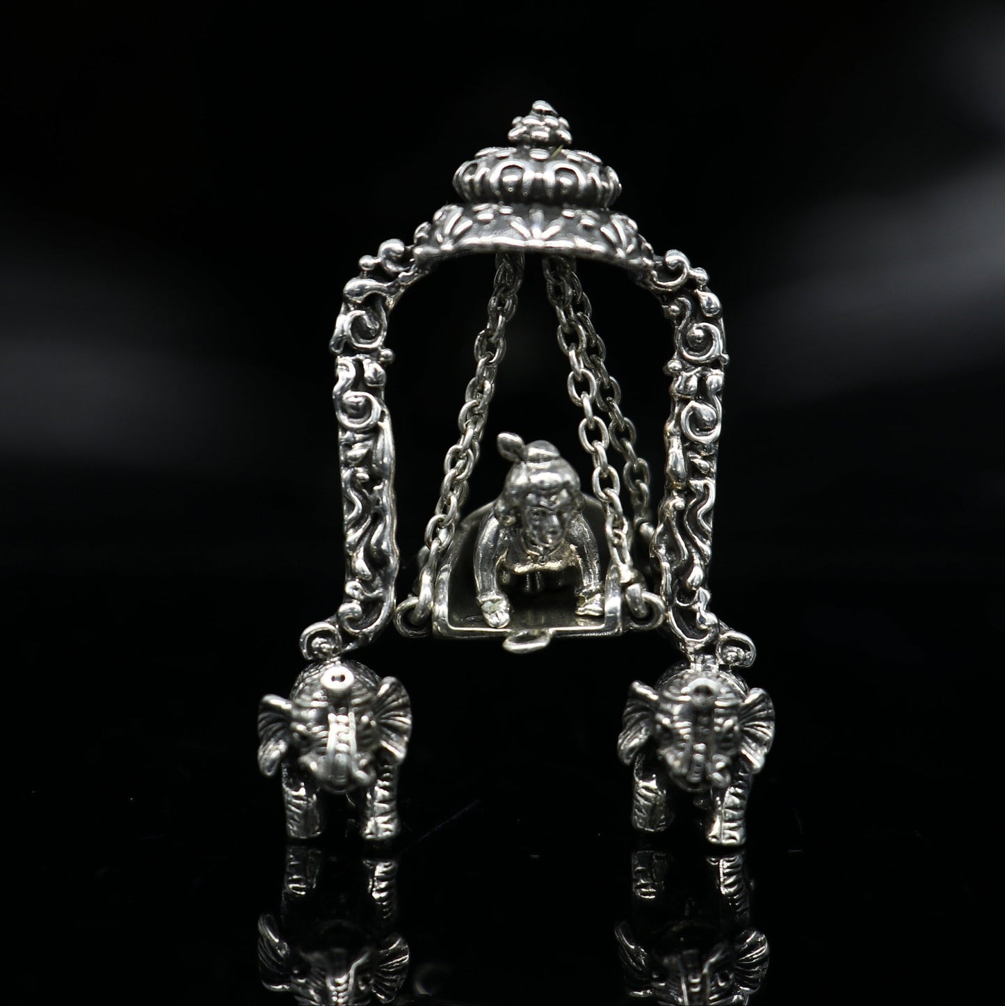 925 Sterling silver handmade custom design Idols Lord Krishna with swing, Bal Gopala Statue figurine, puja articles decorative gift art39 - TRIBAL ORNAMENTS