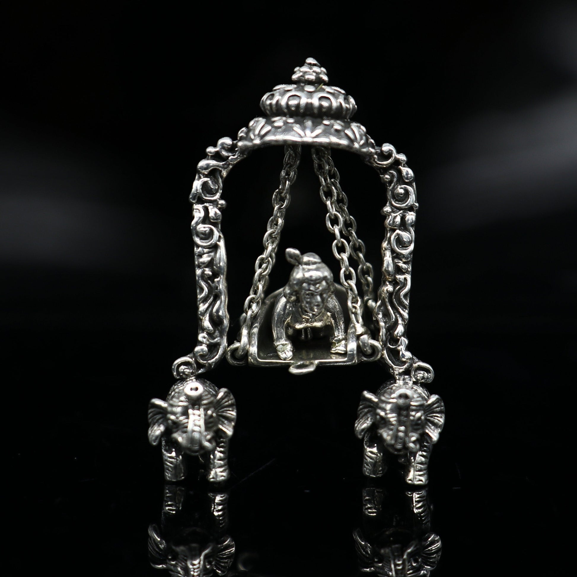 925 Sterling silver handmade custom design Idols Lord Krishna with swing, Bal Gopala Statue figurine, puja articles decorative gift art39 - TRIBAL ORNAMENTS