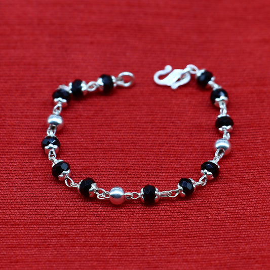 925 sterling silver customized black beads Nazariya bracelet, protect from evil eyes, new born baby bracelet stylish jewelry from india bbr9 - TRIBAL ORNAMENTS