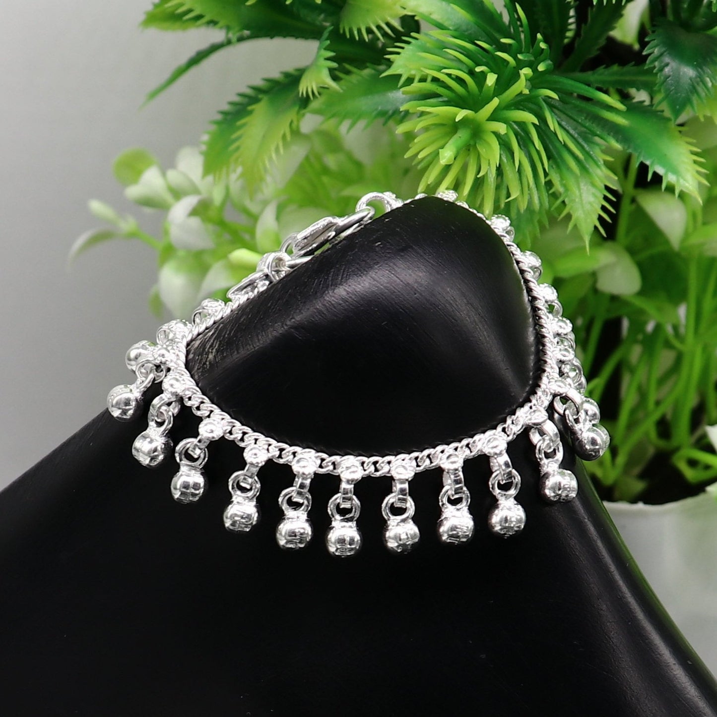 5.5" long Vintage design sterling silver handmade amazing waved noisy hanging drops bells baby anklet, ankle bracelet, charm bracelet ank428 - TRIBAL ORNAMENTS