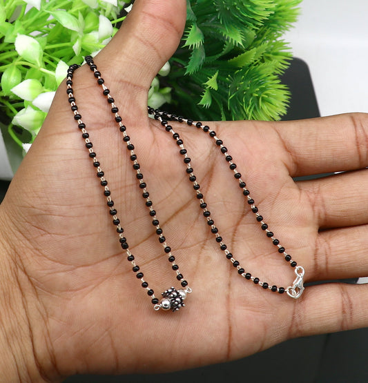 Pure 925 sterling silver black beads chain necklace, vintage stylish fancy necklace, traditional style brides Mangalsutra necklace set216 - TRIBAL ORNAMENTS