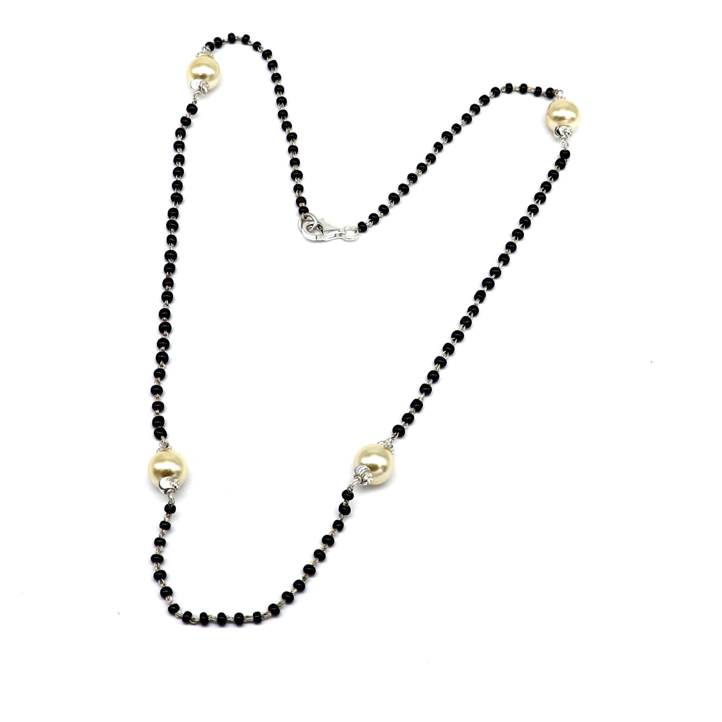 925 sterling silver black beaded chain necklace with gorgeous white pearls, best gifting elegant necklace tribal necklace set221 - TRIBAL ORNAMENTS