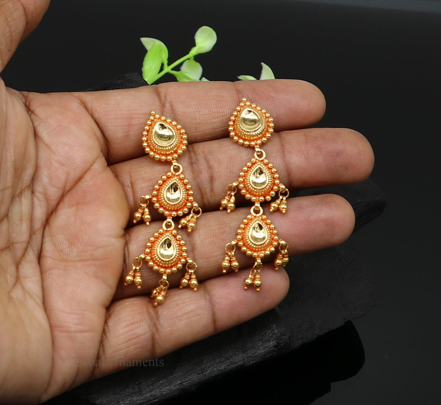 22Kt yellow gold handmade Vintage antique Tussi design earring, gorgeous brides gifting stud earring drop dangle wedding jewelry ear131 - TRIBAL ORNAMENTS