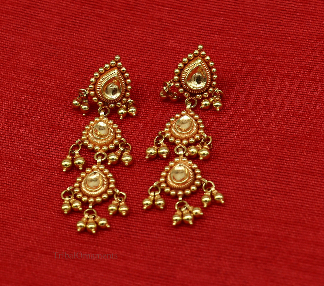 22Kt yellow gold handmade Vintage antique tussi design earring, gorgeous brides gifting stud earring drop dangle wedding jewelry ear130 - TRIBAL ORNAMENTS