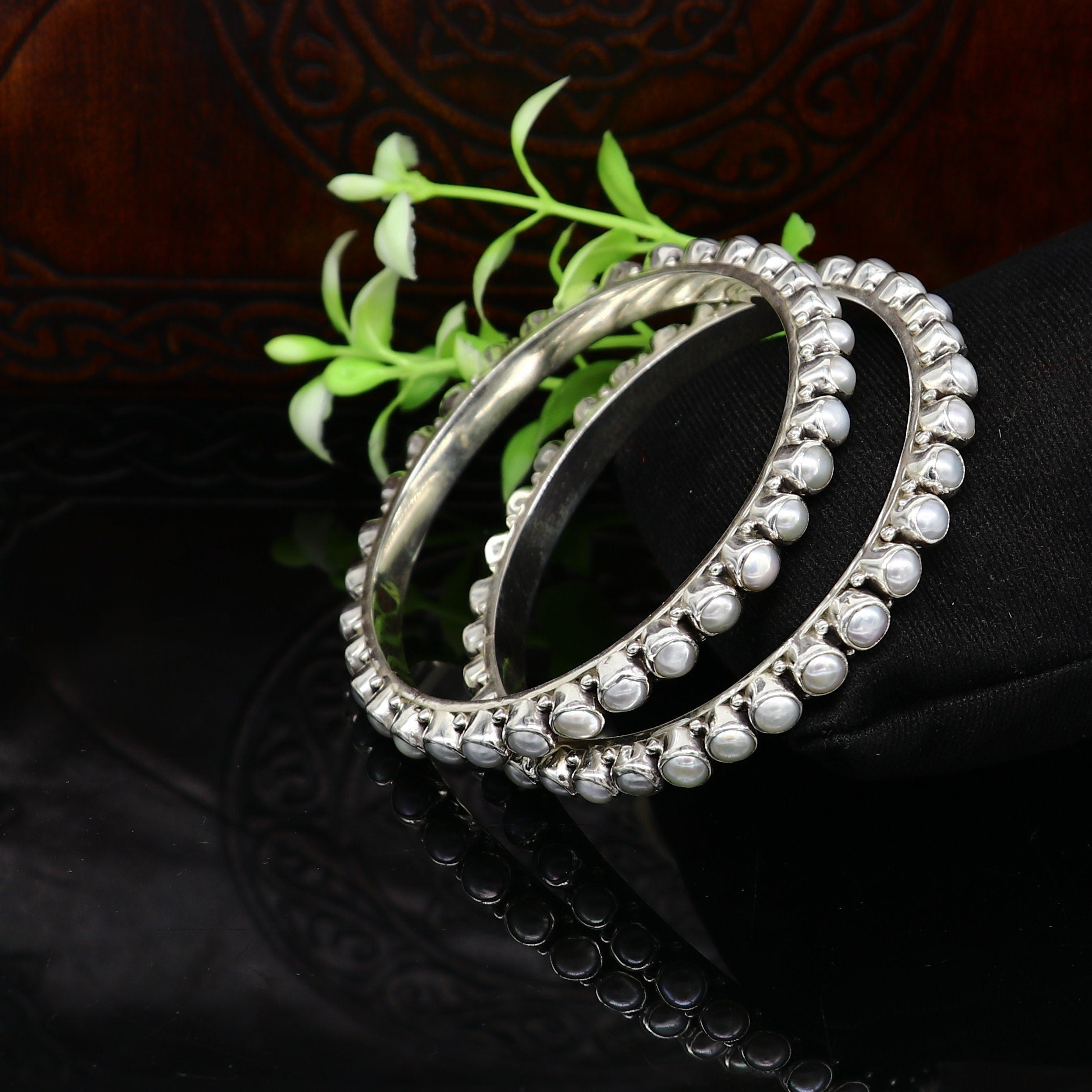 Excellent designer 925 sterling silver pearl bangle bracelet