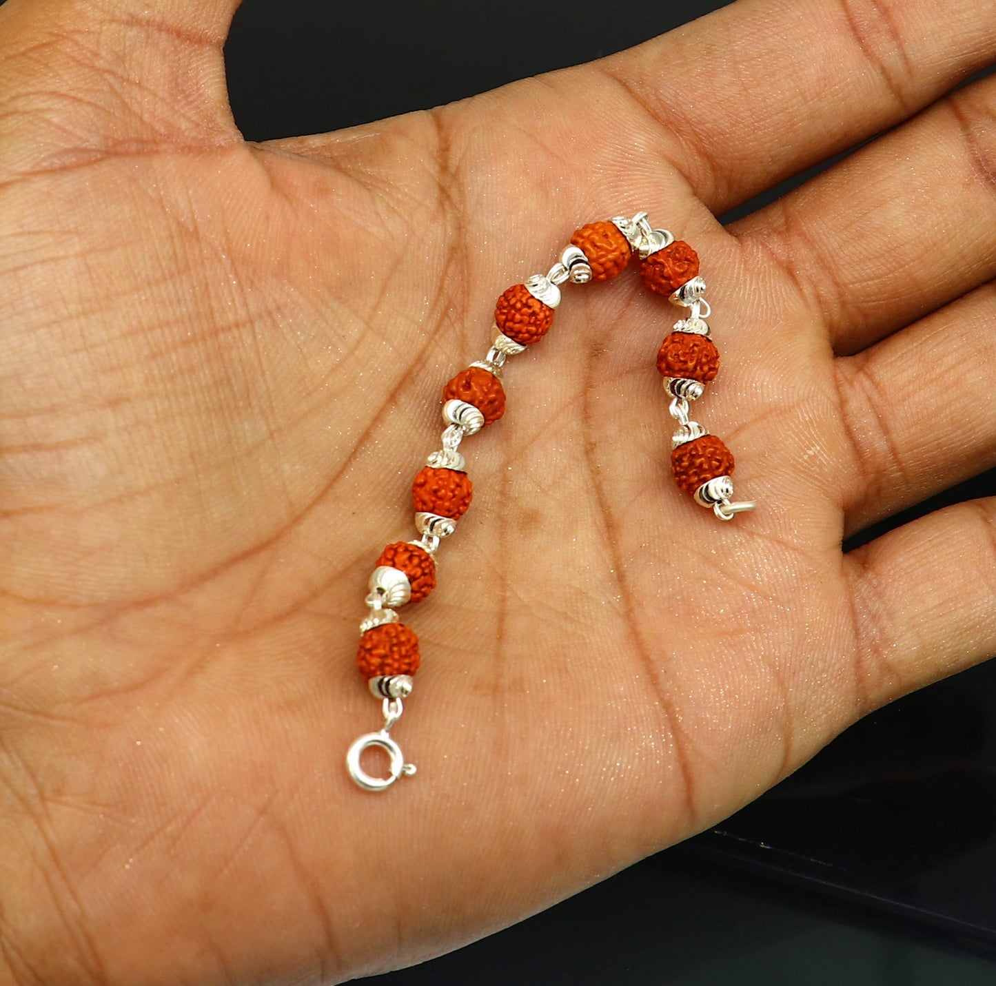 4.5" inch small 925 fine sterling silver customized Rudraksha beads stunning stylish bracelet or necklace for idols god shiva sbr218 - TRIBAL ORNAMENTS