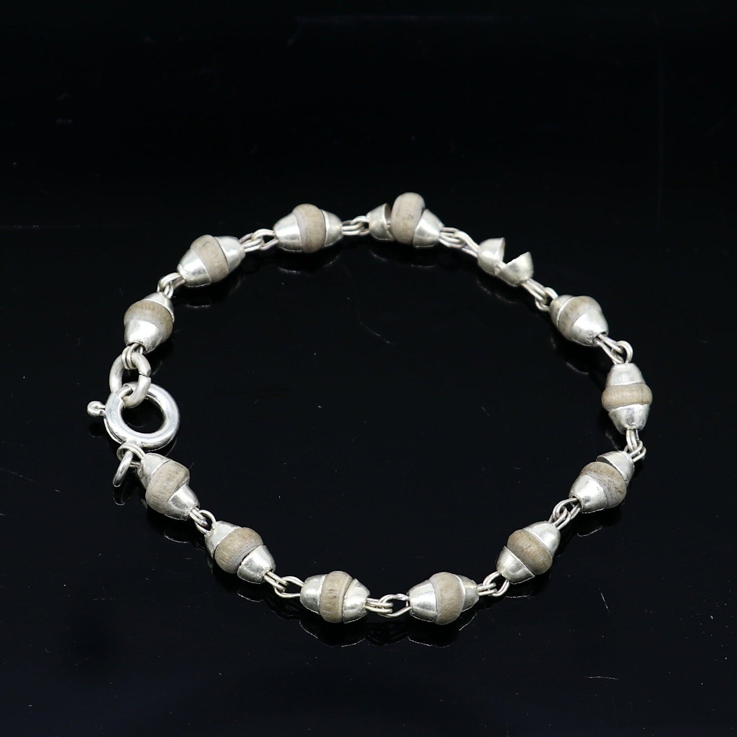 4.5" inch small 925 sterling silver handmade basil rosary beads necklace for lord krishna statues, stunning jewelry collections sbr219 - TRIBAL ORNAMENTS
