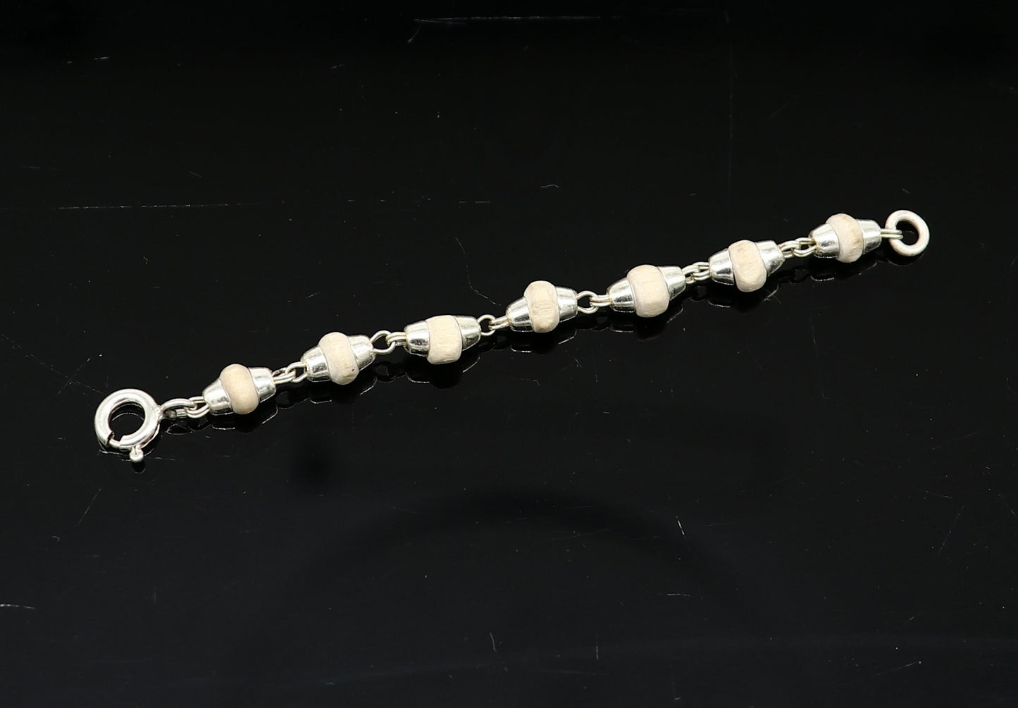 3 inches long handmade basil rosary beaded bracelet or necklace for baby krishna figurine or sculpture, best puja tulsi neckace sbr220 - TRIBAL ORNAMENTS