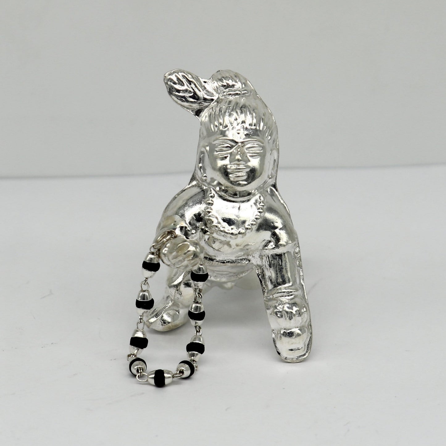 2.5 inches long handmade basil rosary beaded bracelet or necklace for baby krishna figurine or sculpture, best puja tulsi neckace sbr221 - TRIBAL ORNAMENTS