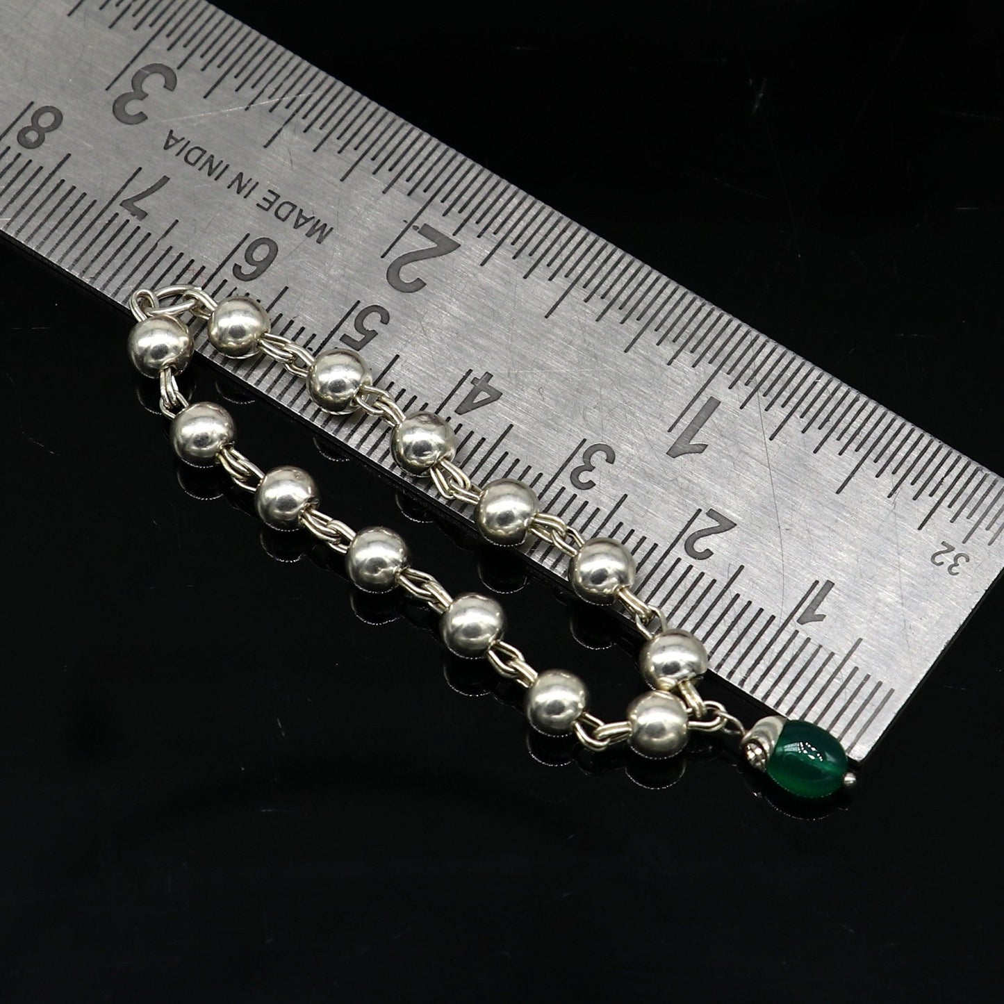 4" inches long handmade sterling silver beaded bracelet or necklace for baby krishna figurine or sculpture, best puja tulsi neckace sbr223 - TRIBAL ORNAMENTS