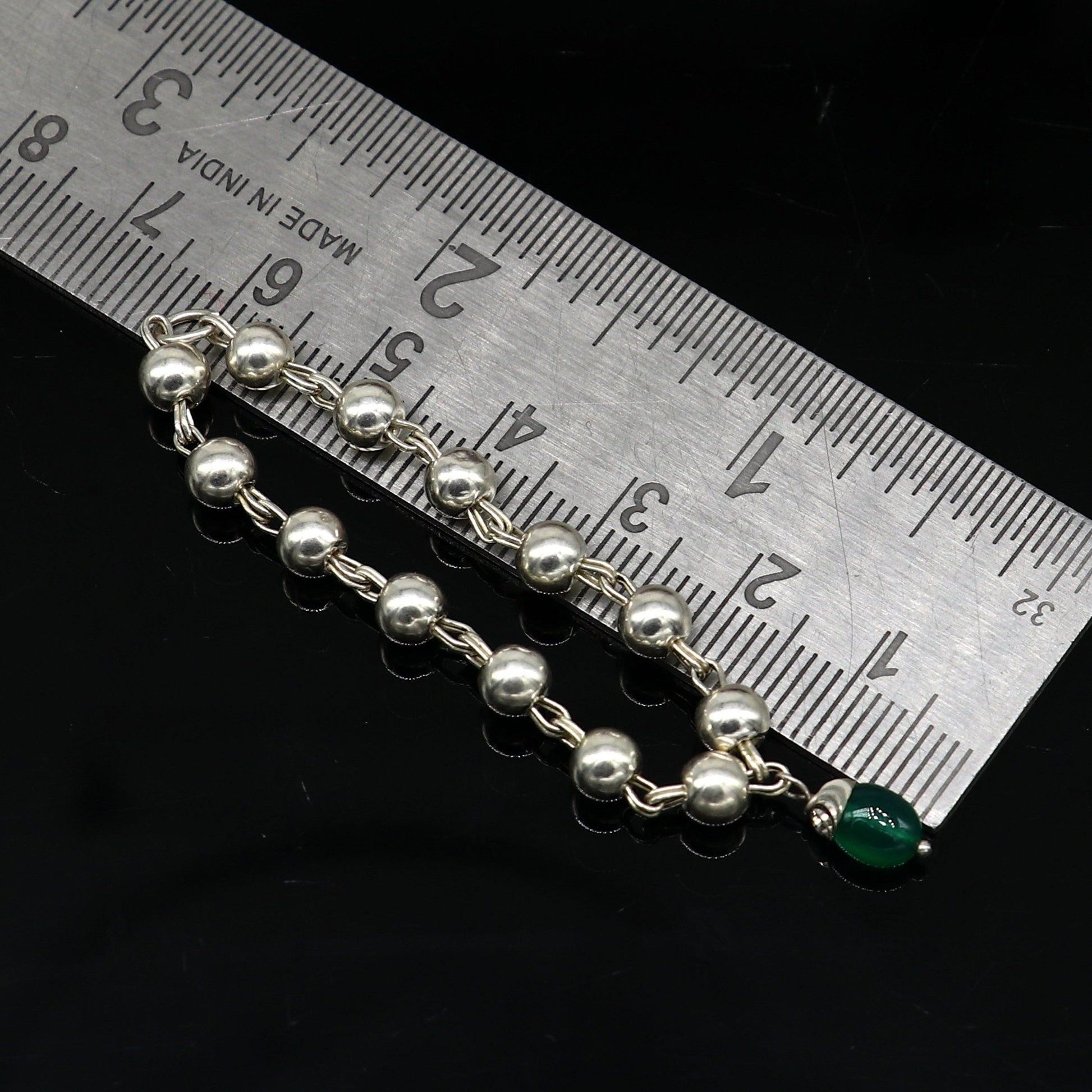4" inches long handmade sterling silver beaded bracelet or necklace for baby krishna figurine or sculpture, best puja tulsi neckace sbr223 - TRIBAL ORNAMENTS
