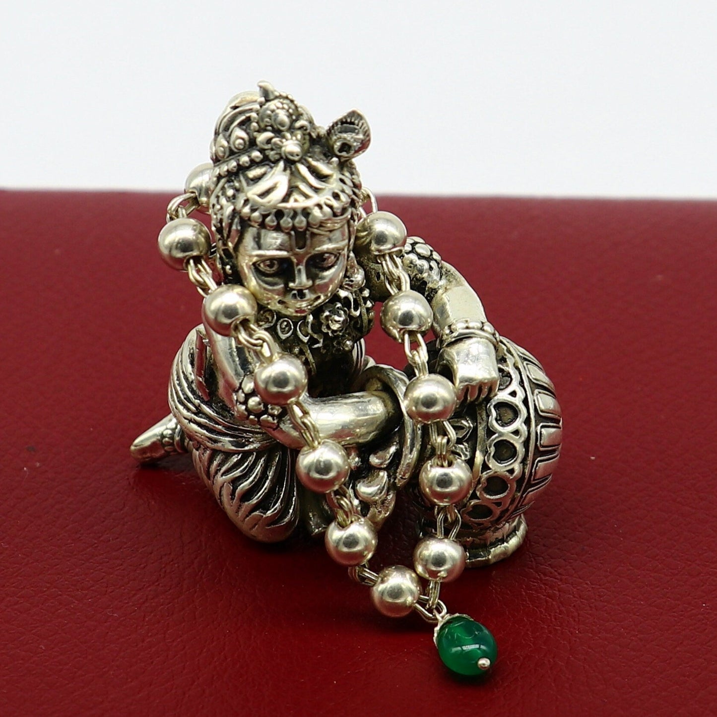 4" inches long handmade sterling silver beaded bracelet or necklace for baby krishna figurine or sculpture, best puja tulsi neckace sbr223 - TRIBAL ORNAMENTS