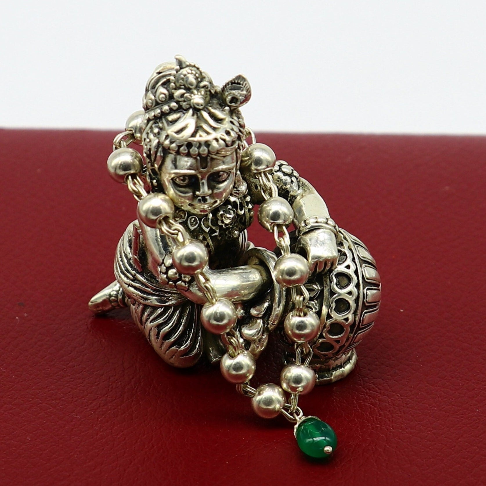 4" inches long handmade sterling silver beaded bracelet or necklace for baby krishna figurine or sculpture, best puja tulsi neckace sbr223 - TRIBAL ORNAMENTS