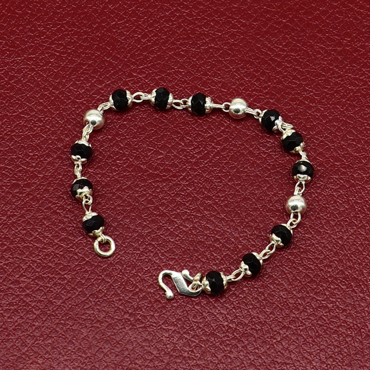 4.5" inches long handmade sterling silver beaded bracelet or necklace for baby krishna figurine or sculpture, best puja necklace sbr226 - TRIBAL ORNAMENTS