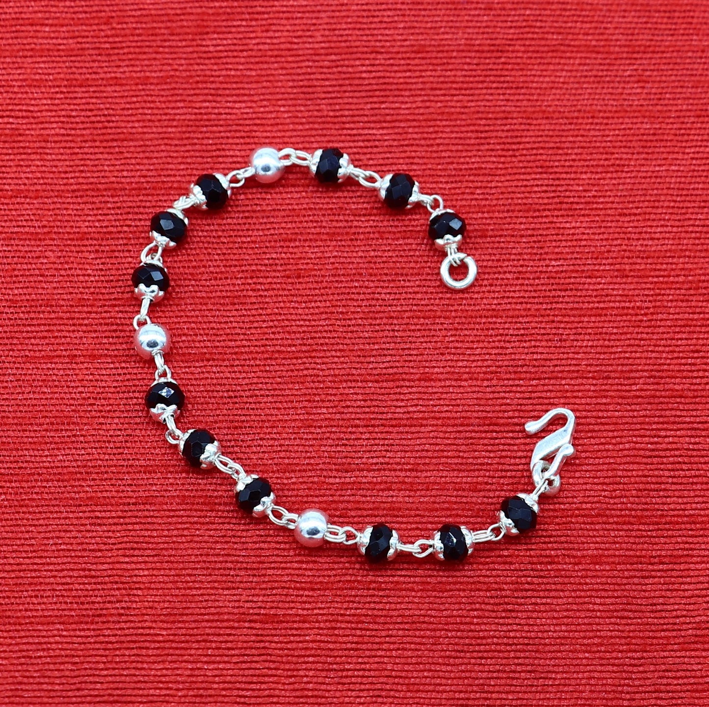 4.5" inches long handmade sterling silver beaded bracelet or necklace for baby krishna figurine or sculpture, best puja necklace sbr226 - TRIBAL ORNAMENTS