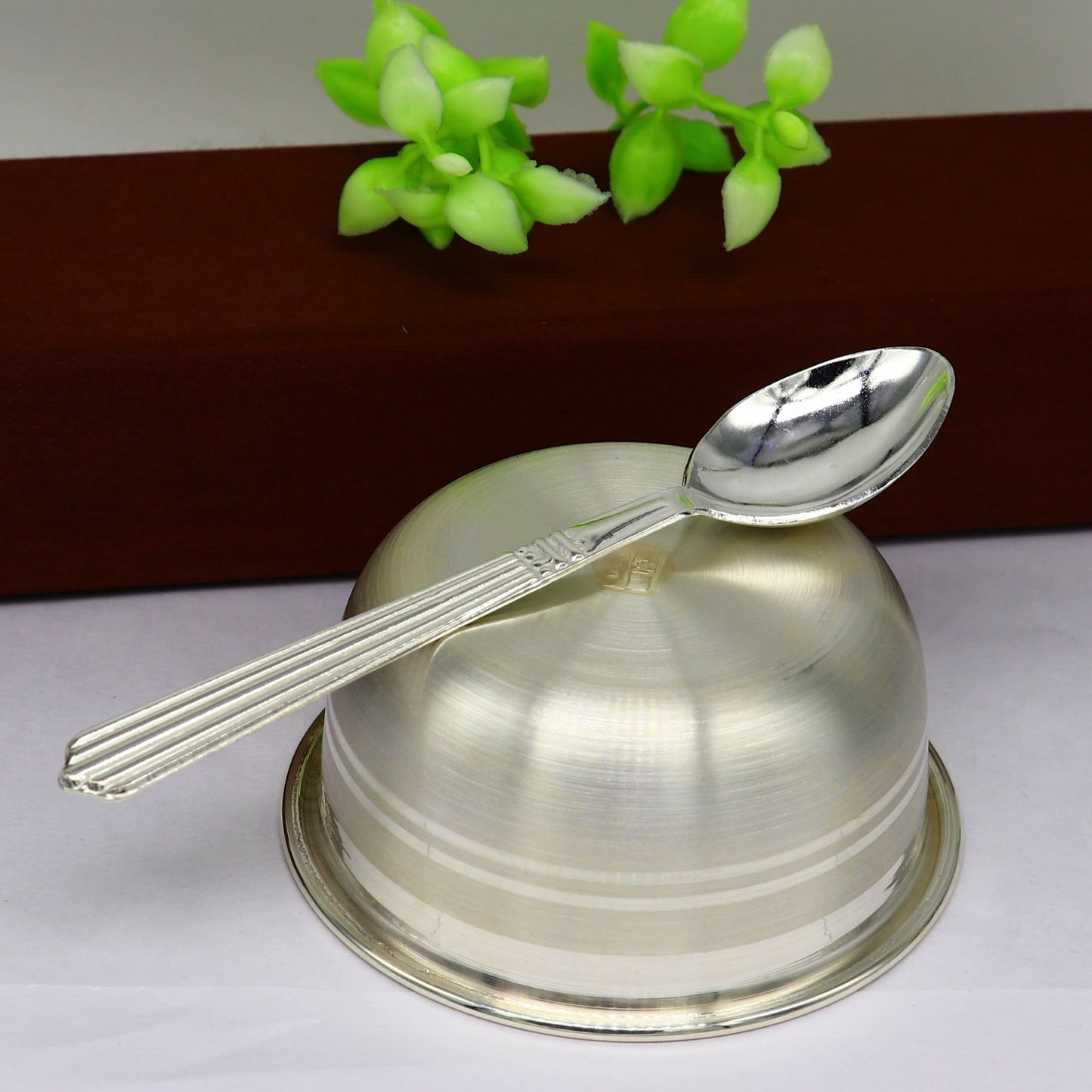 999 pure sterling silver handmade solid silver bowl & spoon, healthy serving bowl, silver vessel, baby serving food utensils baby set sv191 - TRIBAL ORNAMENTS