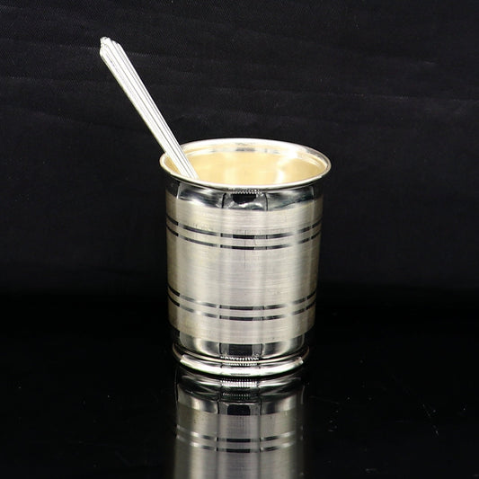 999 fine silver handmade water/milk Glass tumbler, silver flask, baby kids silver small cup utensils stay healthy from bacteria sv195 - TRIBAL ORNAMENTS