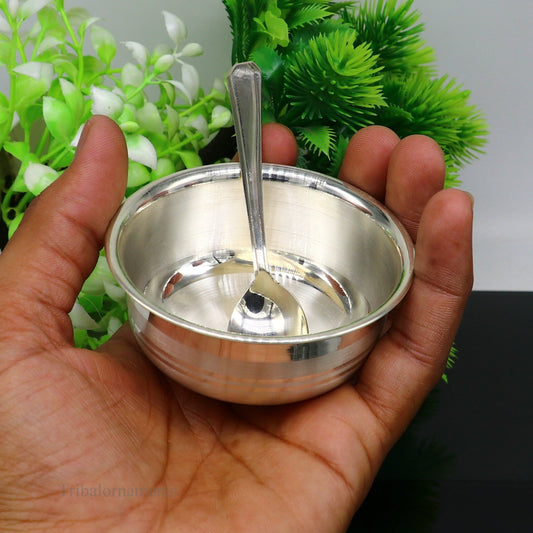 999 fine solid silver handmade small bowl for baby serving, pure silver vessel, silver utensils, home kitchen accessories puja bowl sv223 - TRIBAL ORNAMENTS