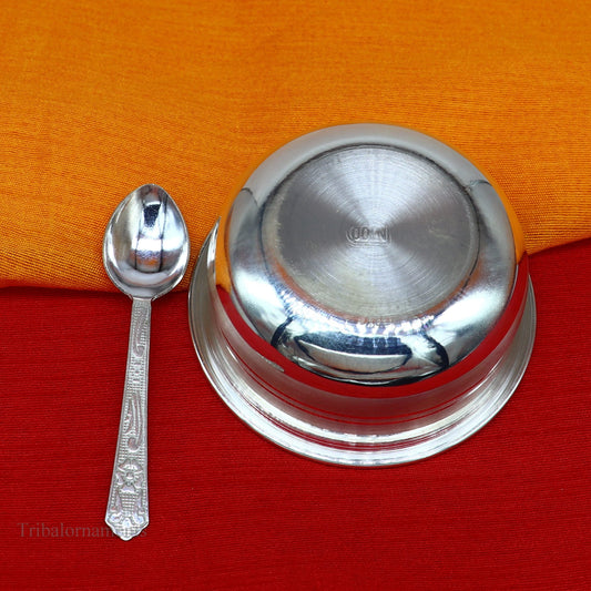 999 fine solid silver handmade small bowl for baby serving, pure silver vessel, silver utensils, home kitchen accessories puja bowl sv226 - TRIBAL ORNAMENTS