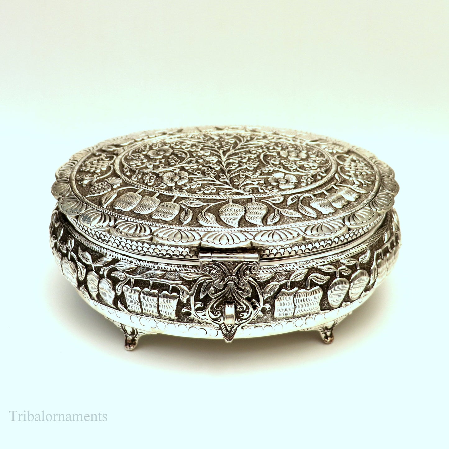 925 sterling silver Vintage nakshi work design handmade round dry fruit box, container casket box, best brides gift, corporation gift box08 - TRIBAL ORNAMENTS