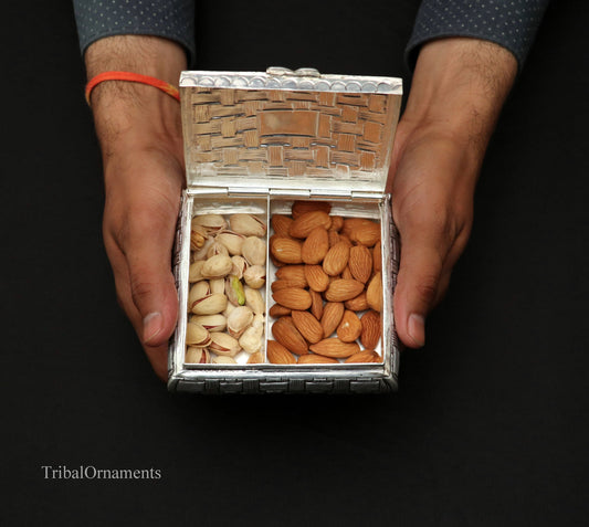 925 sterling silver Vintage antique work design handmade round dry fruit box, container casket box, best brides gift, corporation gift box09 - TRIBAL ORNAMENTS