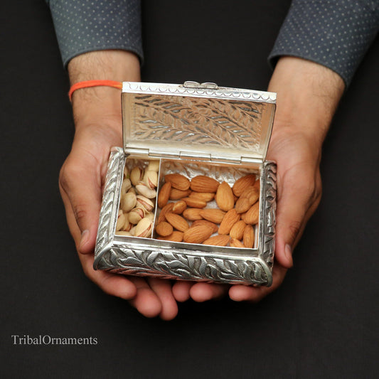 925 sterling silver Vintage antique work design handmade dry fruit box, container casket box, best brides gift, corporation gift box10 - TRIBAL ORNAMENTS