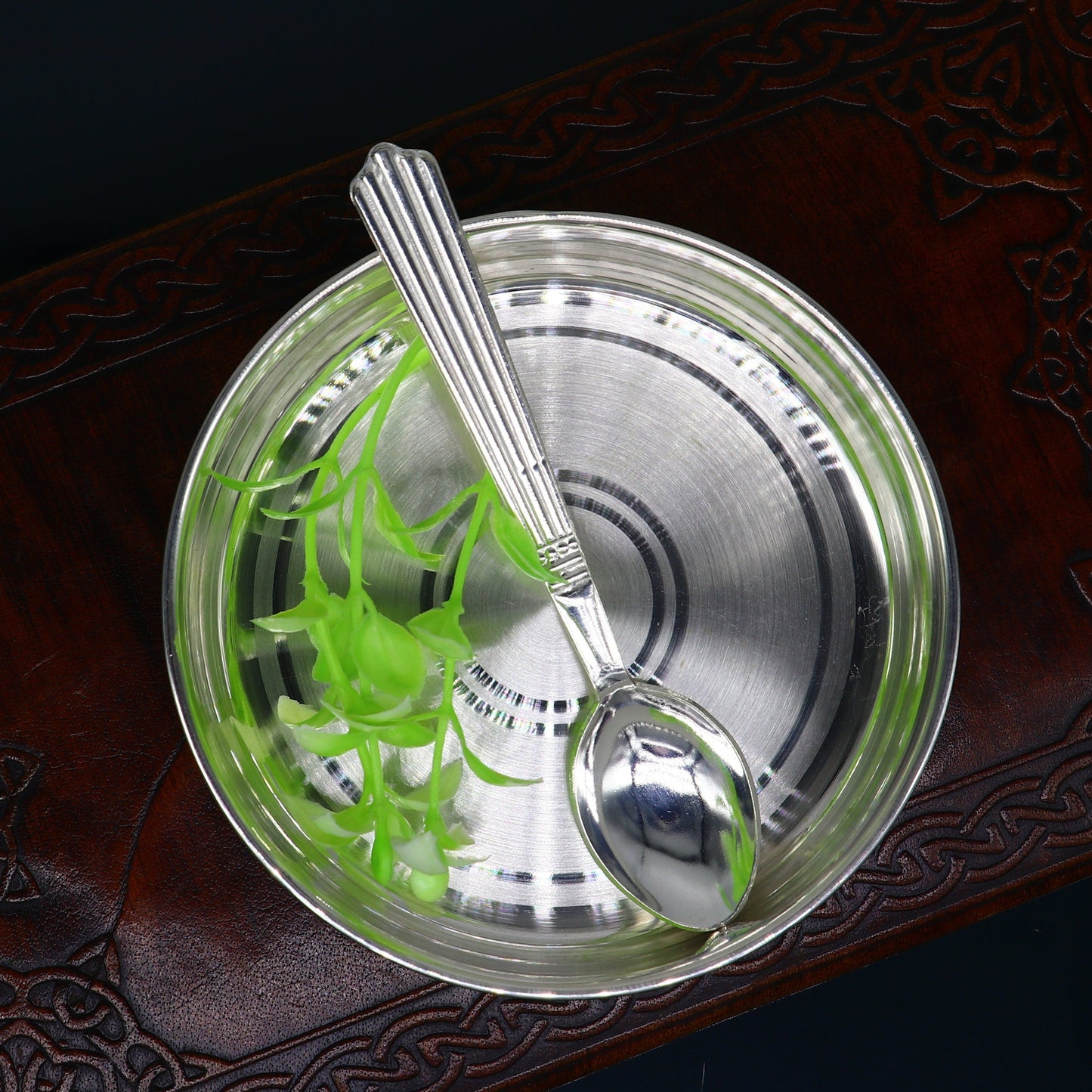 999  fine solid silver handmade tray/ plate for baby food serving, best kids gift for rice ceremony /Annaprashana utensils sv211 - TRIBAL ORNAMENTS