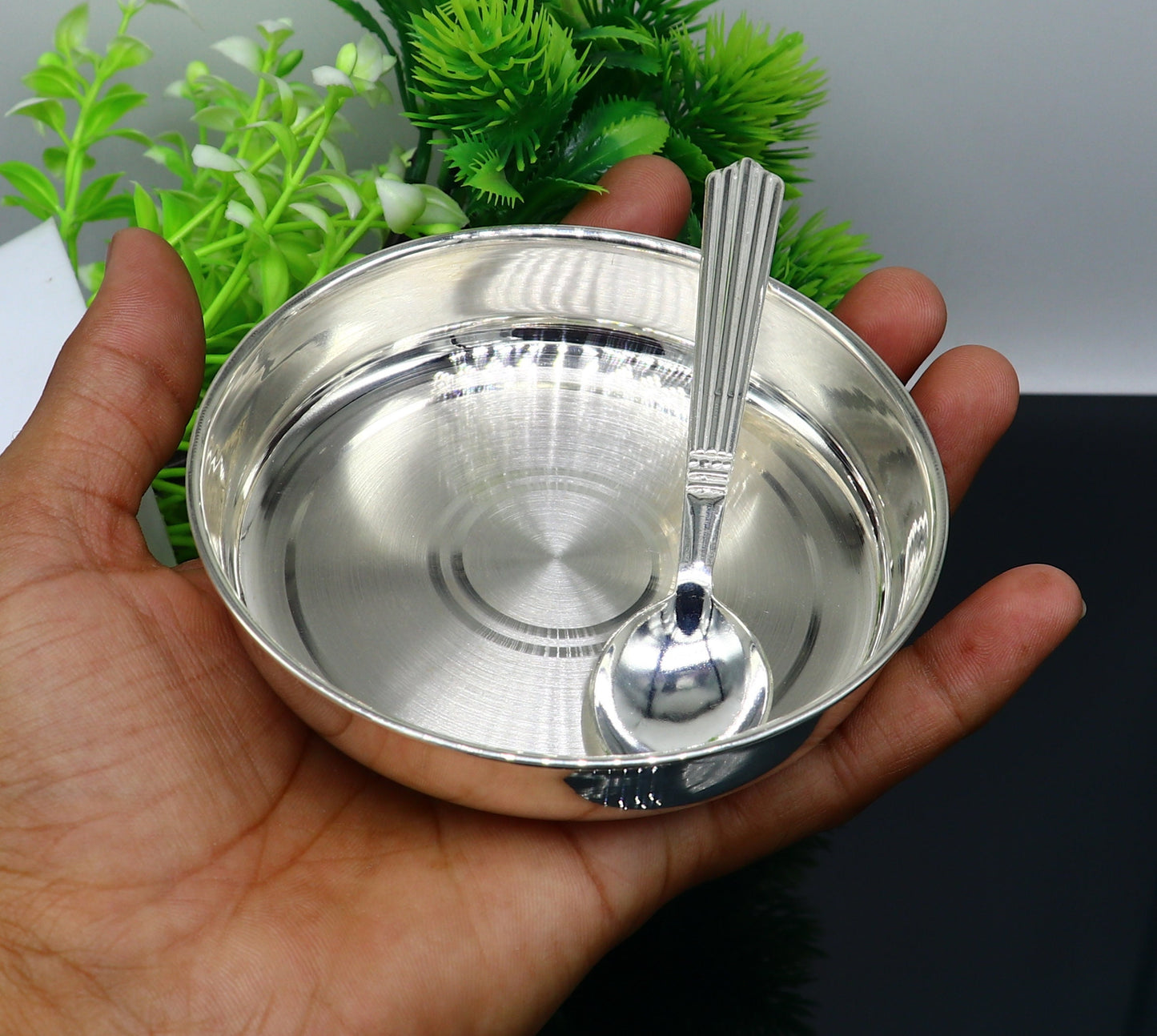 999 fine solid silver handmade tray/ plate for baby food serving, best kids gift for rice ceremony /Annaprashana utensils sv211 - TRIBAL ORNAMENTS
