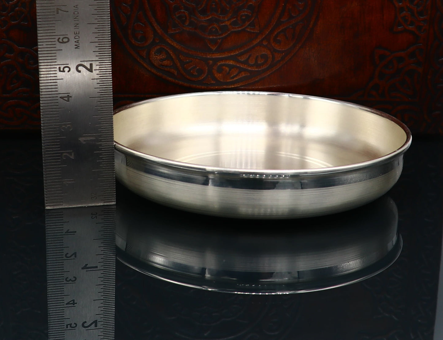 999 fine solid silver handmade tray/ plate for baby food serving, silver vessels, silver utensils,best new born baby gift india sv212 - TRIBAL ORNAMENTS