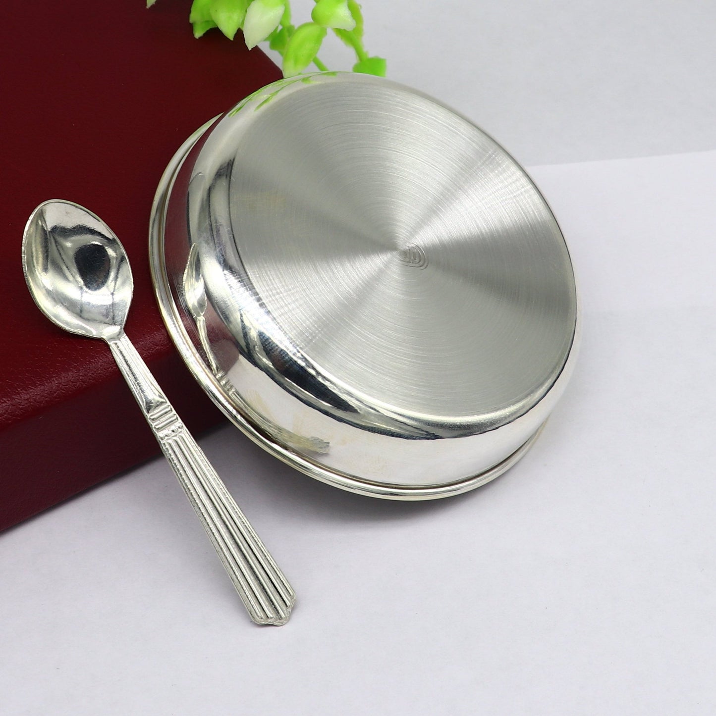 999 fine solid silver handmade tray/ plate for baby food serving, silver vessels, silver utensils,best new born baby gift india sv213 - TRIBAL ORNAMENTS