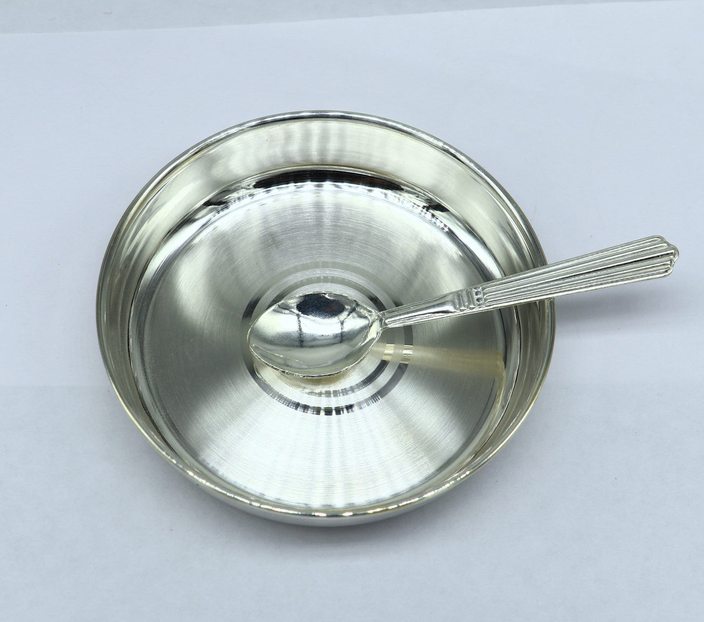999 fine solid silver handmade tray/ plate for baby food serving, silver vessels, silver utensils,best new born baby gift india sv213 - TRIBAL ORNAMENTS