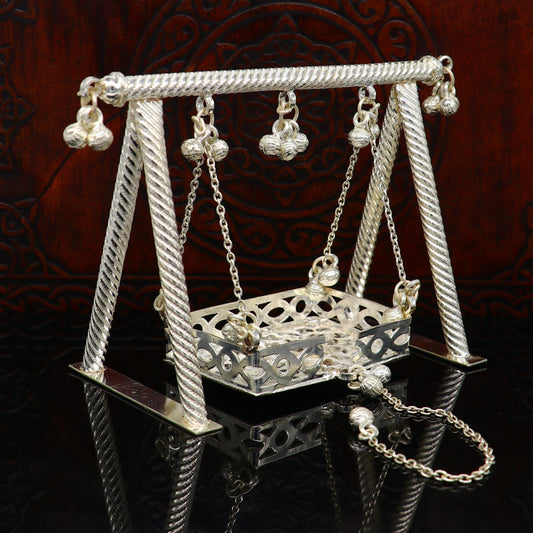 Sterling silver handmade Laddu Gopala jhula, Baby Krishna swing, child Krishna palana, silver jhula, laddu Gopal Jhula, silver article su381 - TRIBAL ORNAMENTS