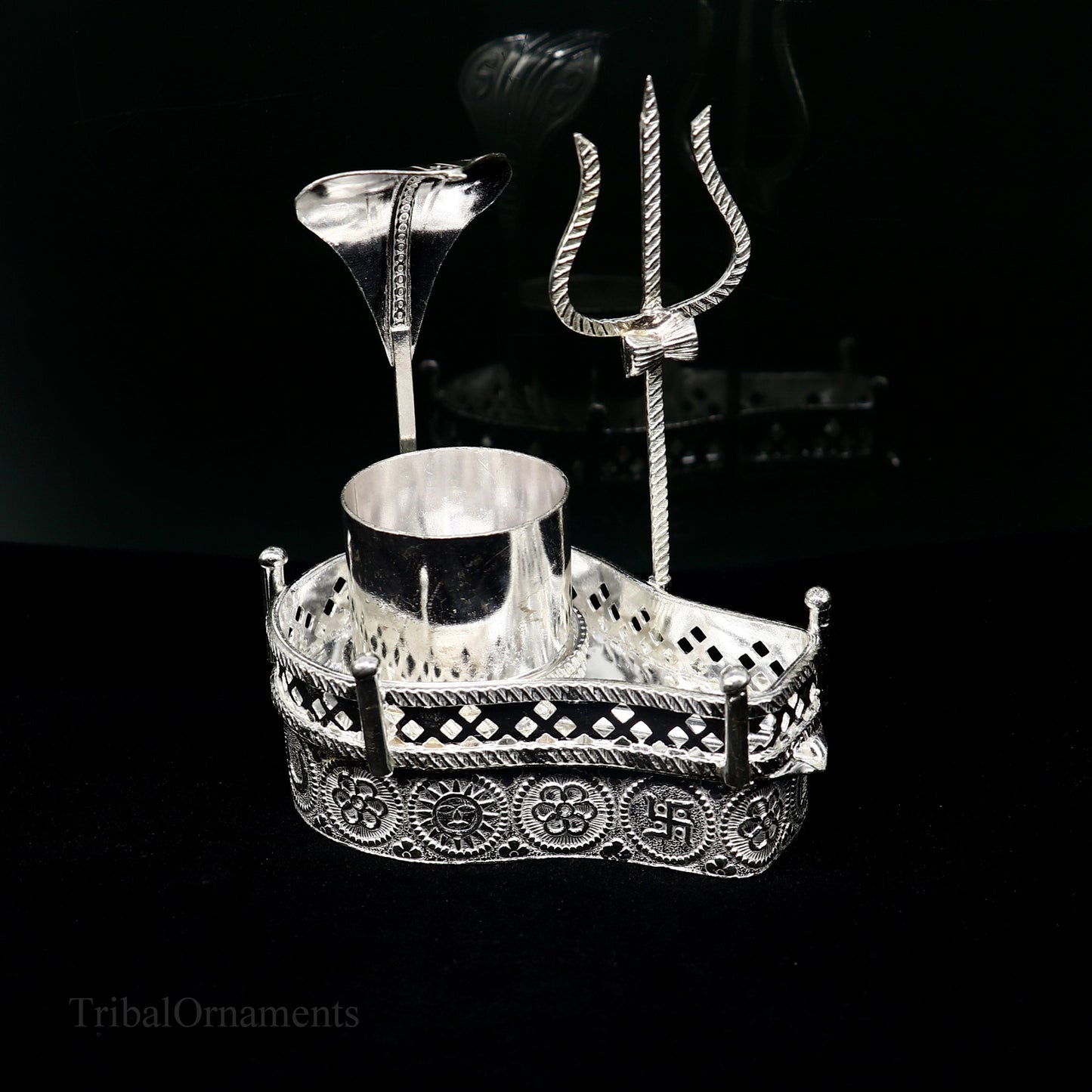 925 solid sterling silver lord shiva Mahakal lingam stand/jalheri, use for put/hold shiva lingam in home temple, handmade article su336 - TRIBAL ORNAMENTS