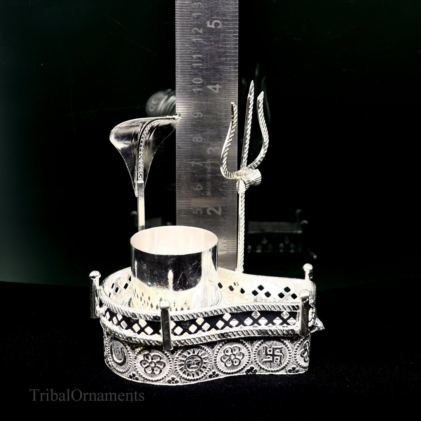 925 solid sterling silver lord shiva Mahakal lingam stand/jalheri, use for put/hold shiva lingam in home temple, handmade article su336 - TRIBAL ORNAMENTS