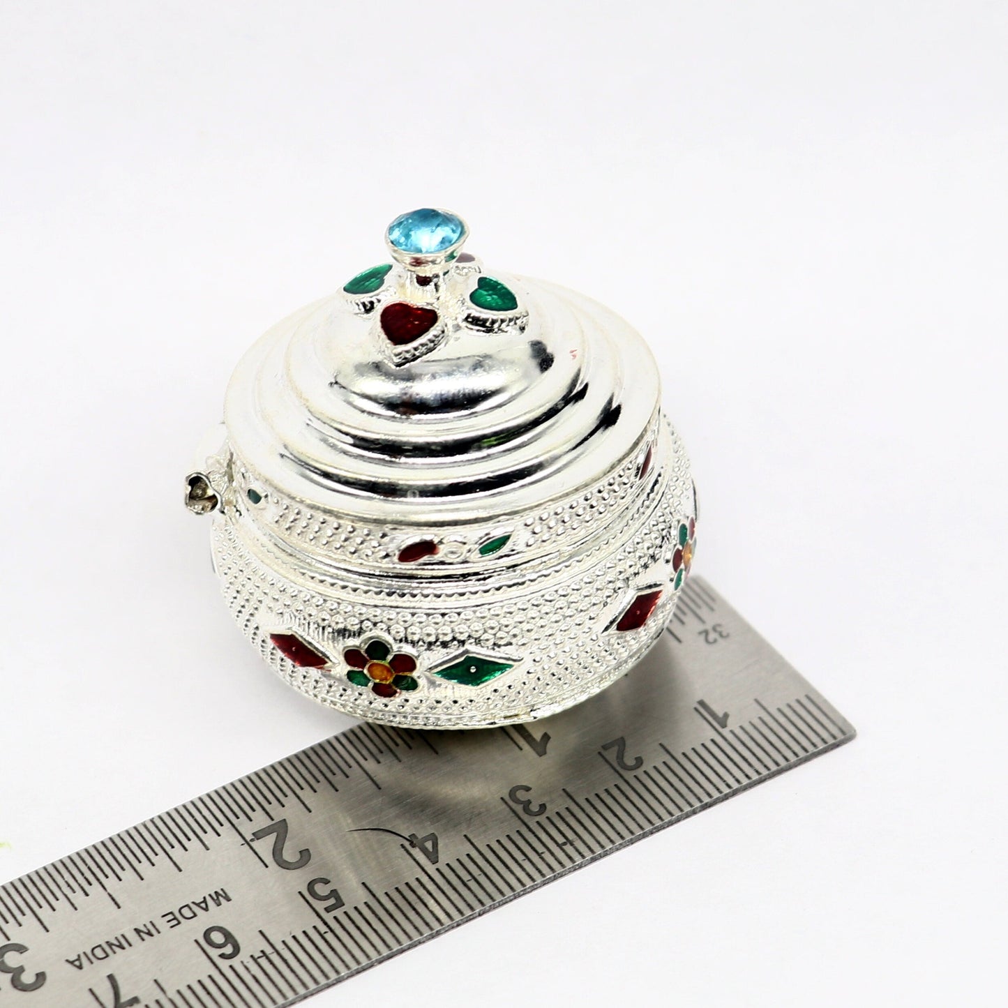 Vintage antique design Solid silver handmade trinket box, God serving Prasad container box, kumkum box, sindur box, best brides gift stb126 - TRIBAL ORNAMENTS