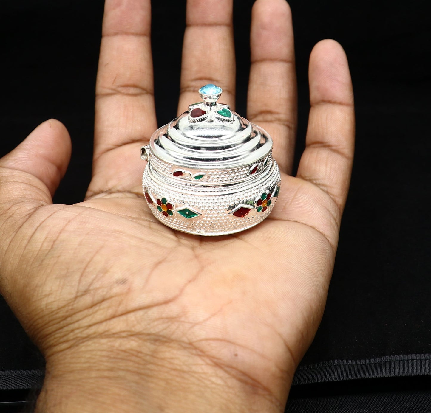 Vintage antique design Solid silver handmade trinket box, God serving Prasad container box, kumkum box, sindur box, best brides gift stb126 - TRIBAL ORNAMENTS