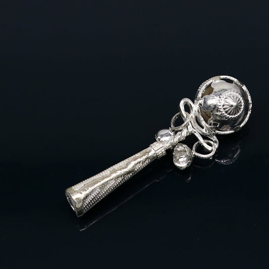 Solid sterling silver handmade design new born baby gifting bells toy, baby krishna gifting toy, silver whistle, silver temple article su338 - TRIBAL ORNAMENTS
