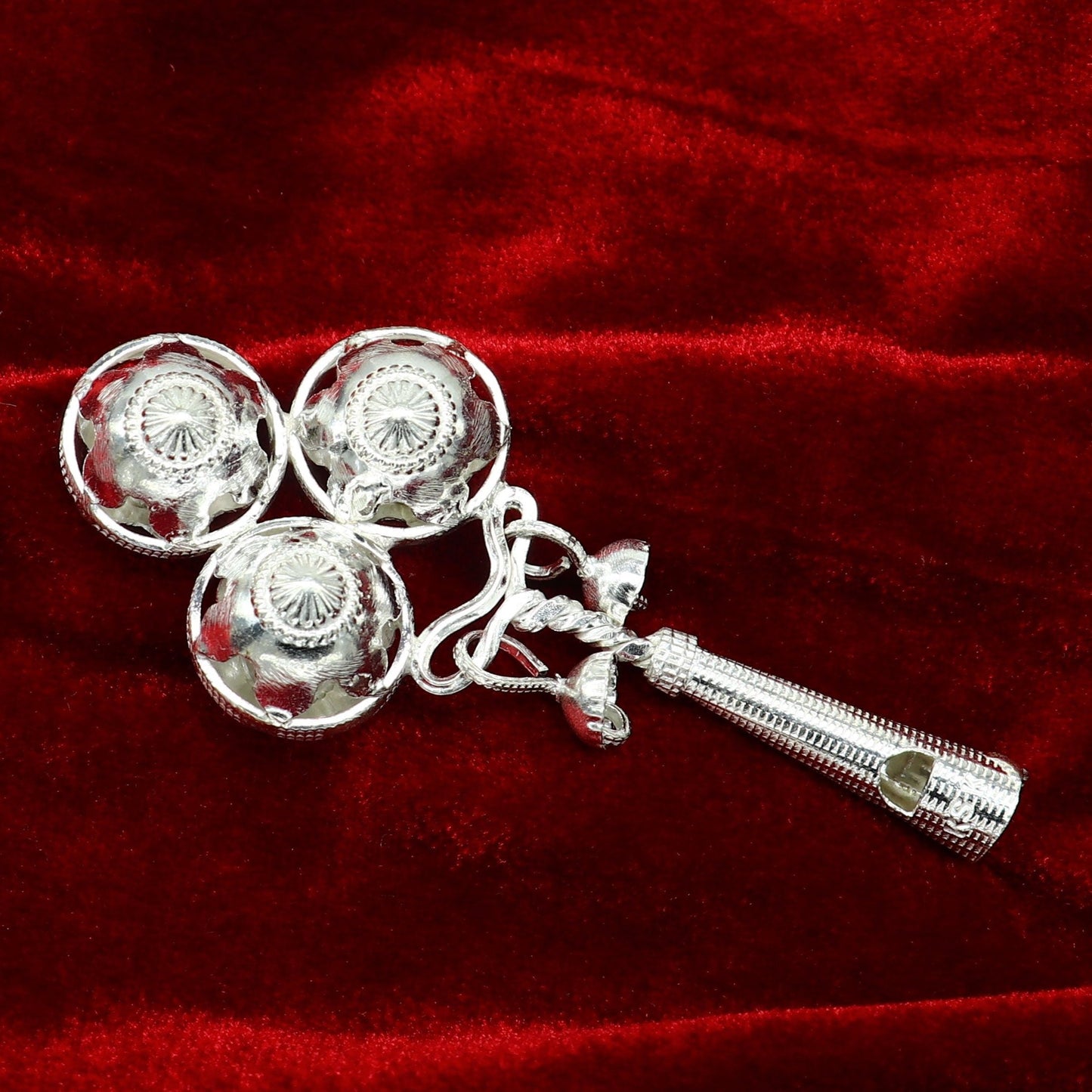 Vintage antique style handmade design new born baby gifting bells toy, baby krishna gifting toy, gift to idol krishna, silver article su339 - TRIBAL ORNAMENTS