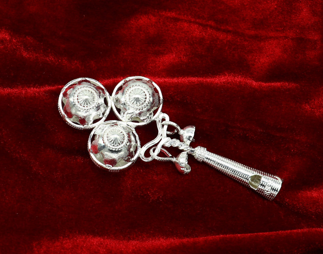 Vintage antique style handmade design new born baby gifting bells toy, baby krishna gifting toy, gift to idol krishna, silver article su339 - TRIBAL ORNAMENTS