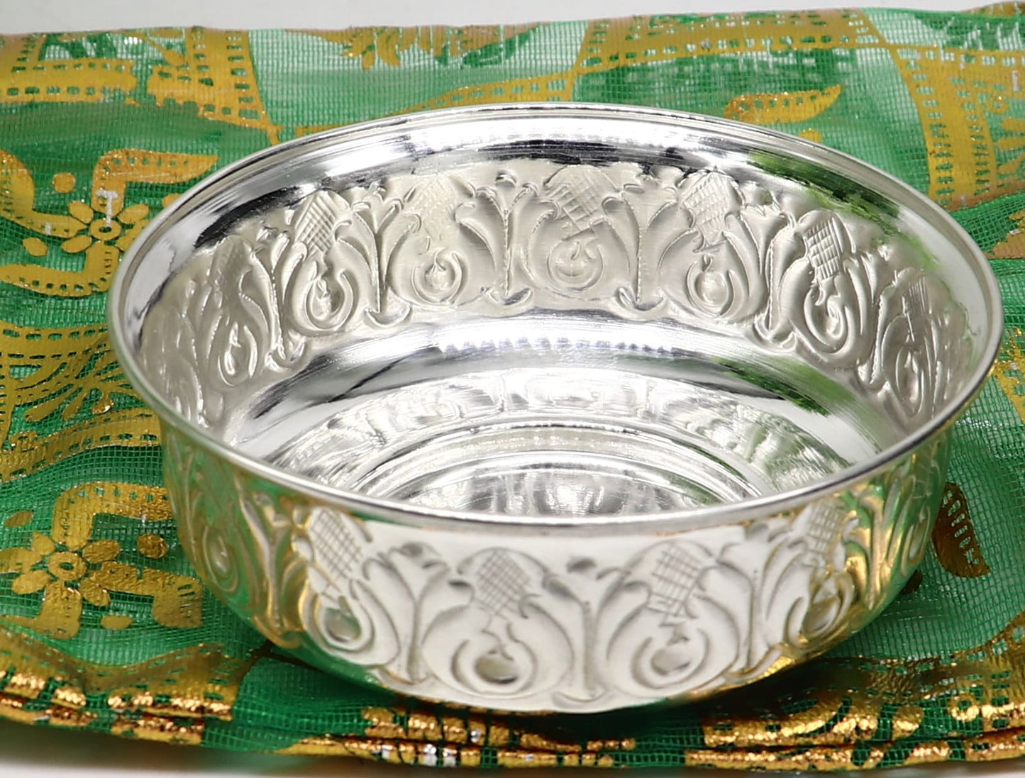 999 fine silver handmade kandrai nakshi work bowl, silver puja vessel, silver worshipping/puja utensils prasad bowl baby bowl sv216 - TRIBAL ORNAMENTS