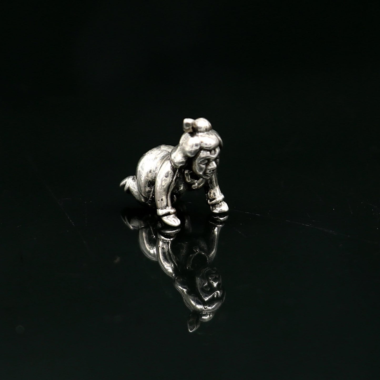 925 Solid silver handmade customized idol little krishna, Bal Gopal,crawling Krishna small statue sculpture home temple puja article art40 - TRIBAL ORNAMENTS