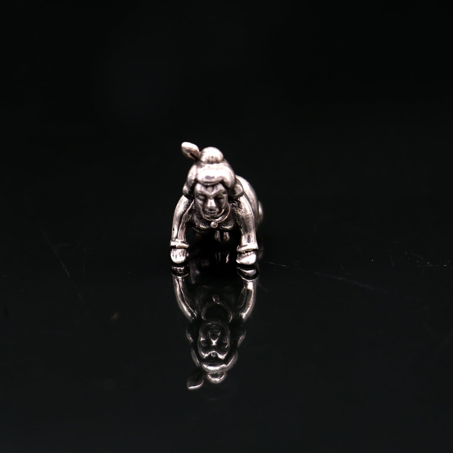 925 Solid silver handmade customized idol little krishna, Bal Gopal,crawling Krishna small statue sculpture home temple puja article art40 - TRIBAL ORNAMENTS