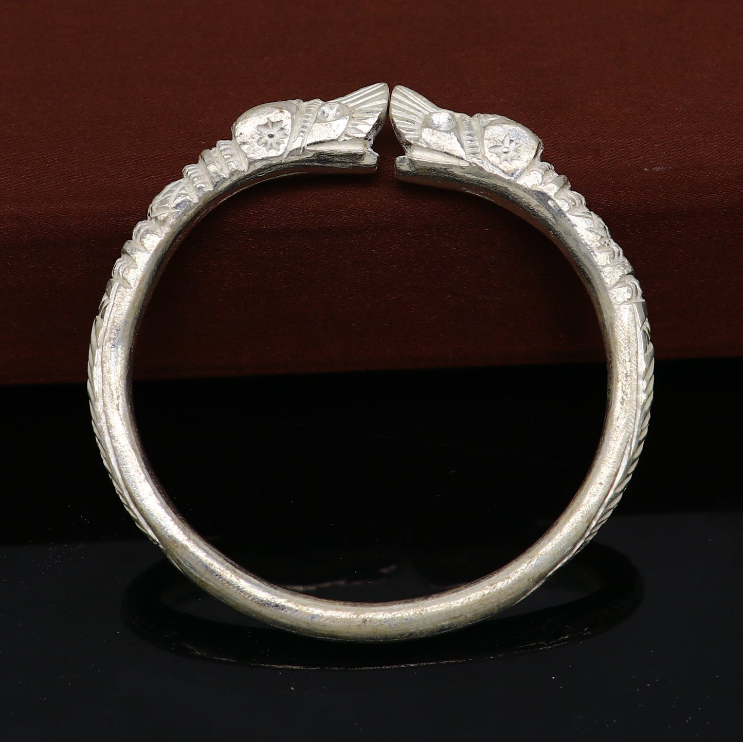 Vintage design handmade Solid silver men's bangle bracelet adjustable kada solid crocodile face tribal design bangle gifting kada nssk441 - TRIBAL ORNAMENTS