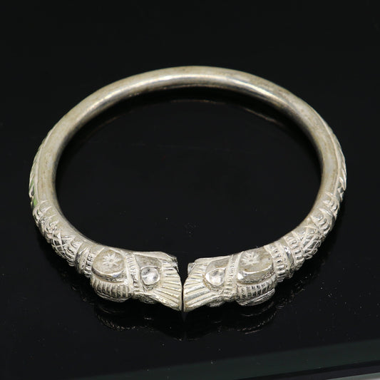 Vintage design handmade Solid silver men's bangle bracelet adjustable kada solid crocodile face tribal design bangle gifting kada nssk441 - TRIBAL ORNAMENTS