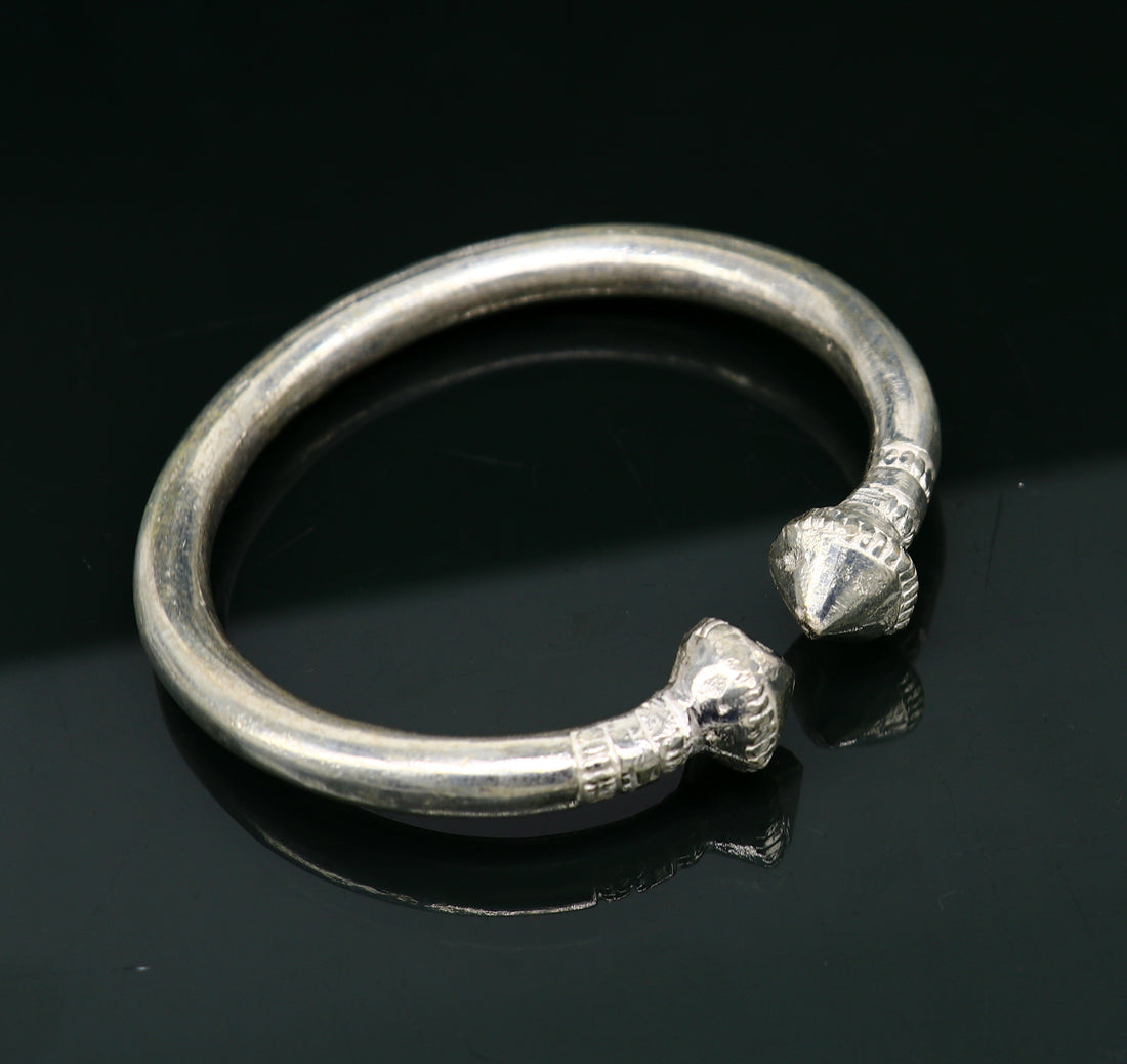 Vintage design handmade Solid silver men's plain bangle bracelet adjustable kada solid tribal design bangle gifting kada nssk439 - TRIBAL ORNAMENTS